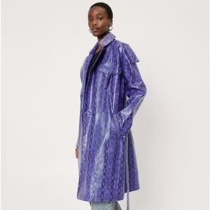Snake Print Oversized Belt Trench Coat Purple XS